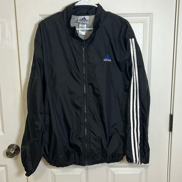 Adidas Track zip up Jacket Mens size large black windbreaker - Picture 1 of 4
